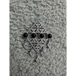 Silver Tone Brooch VTG 1973 Sarah Coventry Operetta Collection Black Cabochons